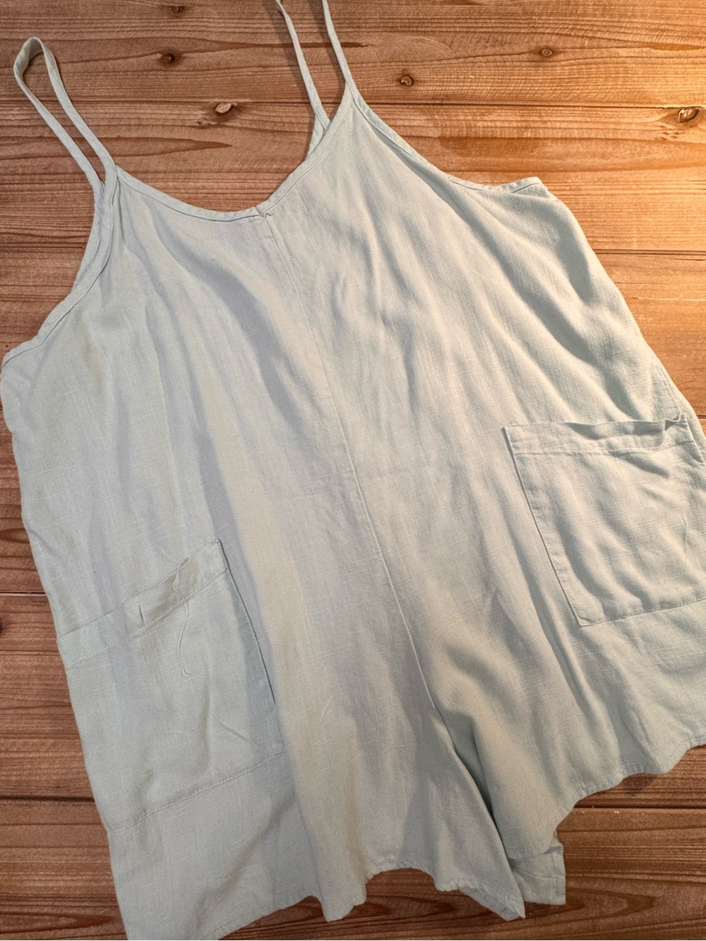 Shinestar light Aqua Spaghetti Strap Linen Romper